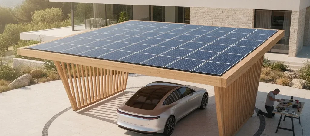 Carport solaire bois à panneaux photovoltaïques en 2026