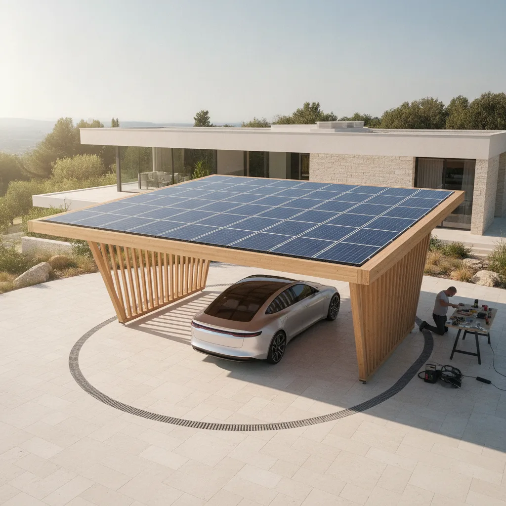 Carport solaire bois à panneaux photovoltaïques en 2026