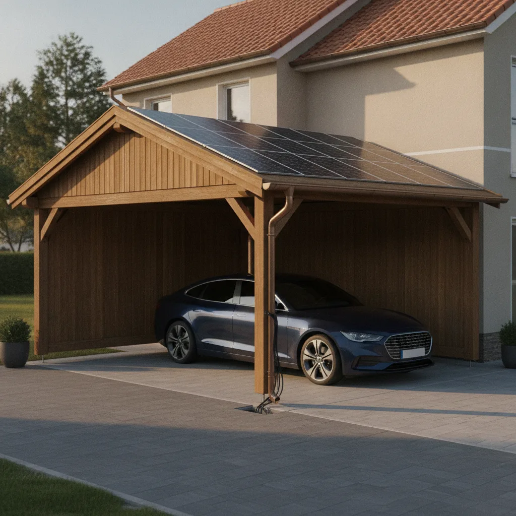 carport solaire bois panneaux photovoltaïques